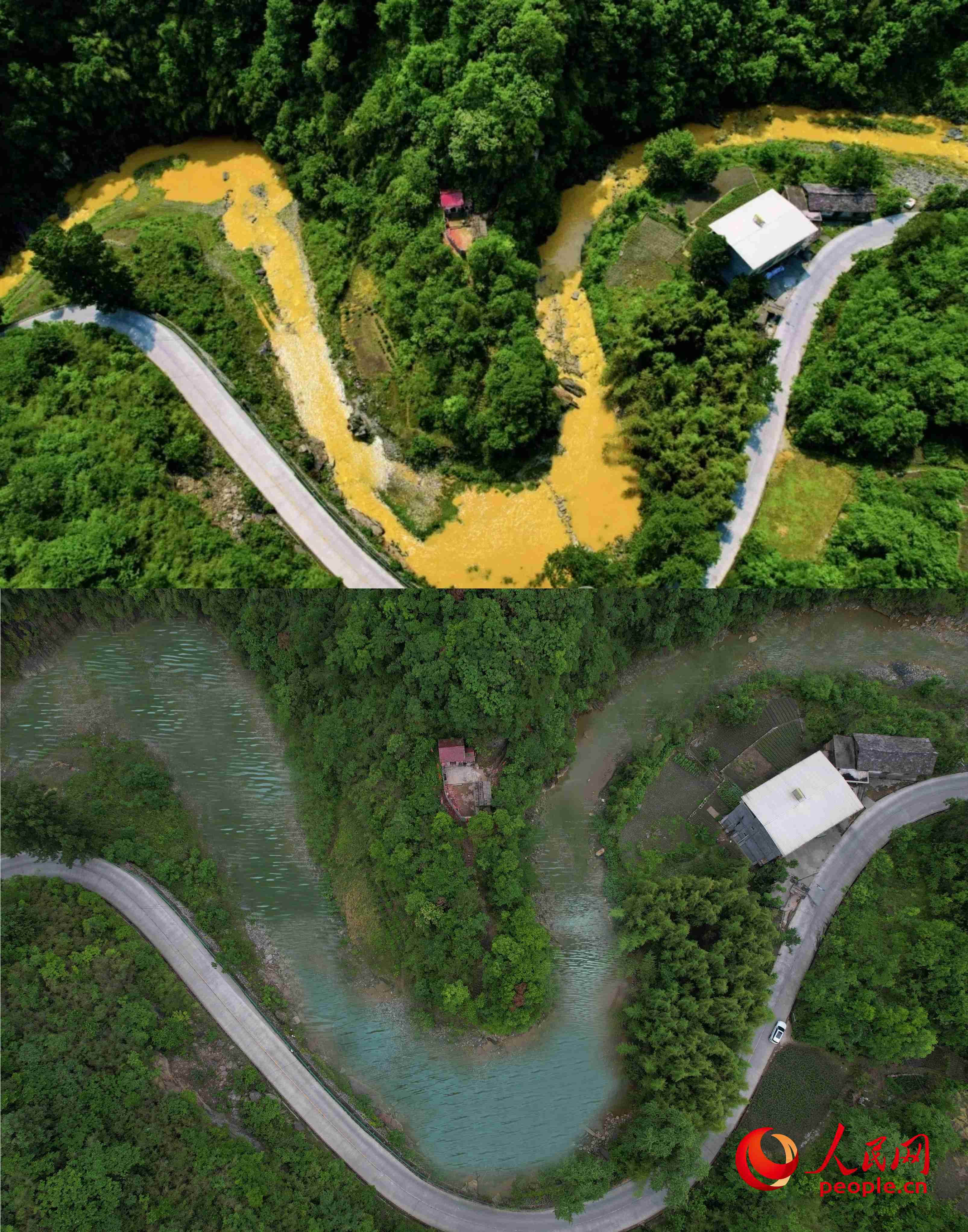 厚子河仇家灣河段治理前后。受訪者供圖